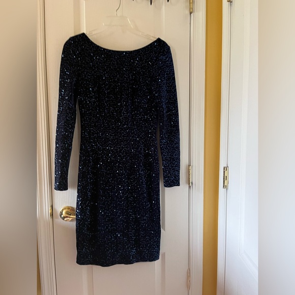 Hobbs London Blue Long Sleeve Sequin Cocktail Dress - Picture 1 of 4